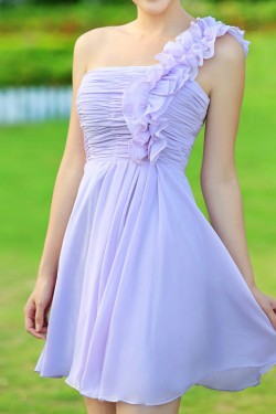 A-Line One-Shoulder Short Chiffon Prom Evening Bridesmaid Dresses ED011334