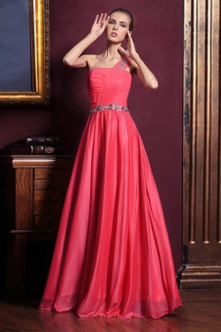 A-Line One-Shoulder Beaded Long Prom Evening Formal Dresses ED011335