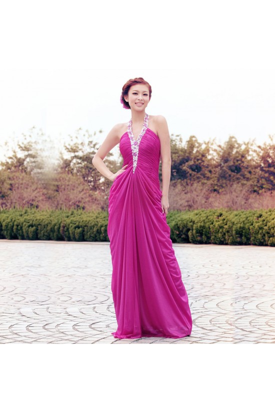 Sheath/Column Halter Beaded Long Chiffon Prom Evening Formal Dresses ED011337 Sheath/Column Halter Beaded Long Chiffon Prom Evening Formal Dresses ED011337