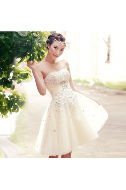 A-Line Strapless Beaded Short Prom Evening Formal Dresses ED011340