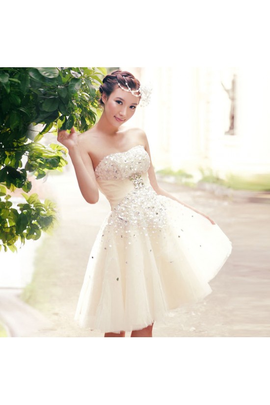 A-Line Strapless Beaded Short Prom Evening Formal Dresses ED011340 A-Line Strapless Beaded Short Prom Evening Formal Dresses ED011340