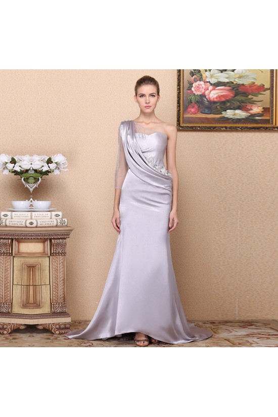 Trumpet/Mermaid One-Shoulder-Sleeve Beaded Long Prom Evening Formal Dresses ED011343