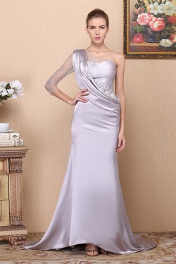 Trumpet/Mermaid One-Shoulder-Sleeve Beaded Long Prom Evening Formal Dresses ED011343