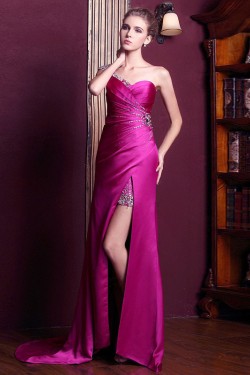 Sheath One-Shoulder Beaded Long Prom Evening Formal Dresses ED011345