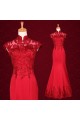 Trumpet/Mermaid High-Neck Beaded Applique Long Red Prom Evening Formal Dresses ED011346