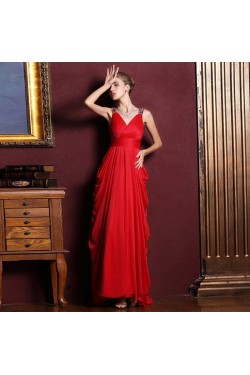 Sheath/Column V-Neck Beaded Long Chiffon Prom Evening Formal Dresses ED011348