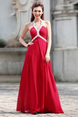 A-Line Halter Beaded Long Chiffon Prom Evening Formal Dresses ED011350
