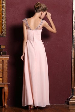 A-Line Beaded Long Pink Chiffon Prom Evening Formal Dresses ED011354
