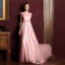 A-Line Beaded Long Pink Chiffon Prom Evening Formal Dresses ED011356
