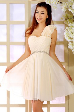 A-Line One-Shoulder Beaded Short Chiffon Prom Evening Formal Dresses ED011359