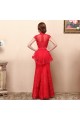 Trumpet/Mermaid High-Neck Cap-Sleeve Long Red Prom Evening Formal Dresses ED011360