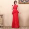 Trumpet/Mermaid High-Neck Cap-Sleeve Long Red Prom Evening Formal Dresses ED011360