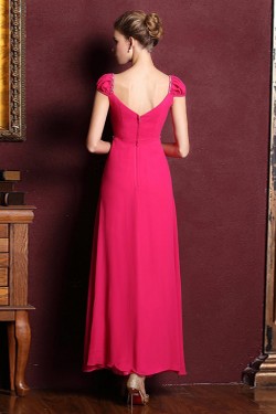 A-Line Cap-Sleeve Beaded Long Chiffon Prom Evening Formal Dresses ED011361