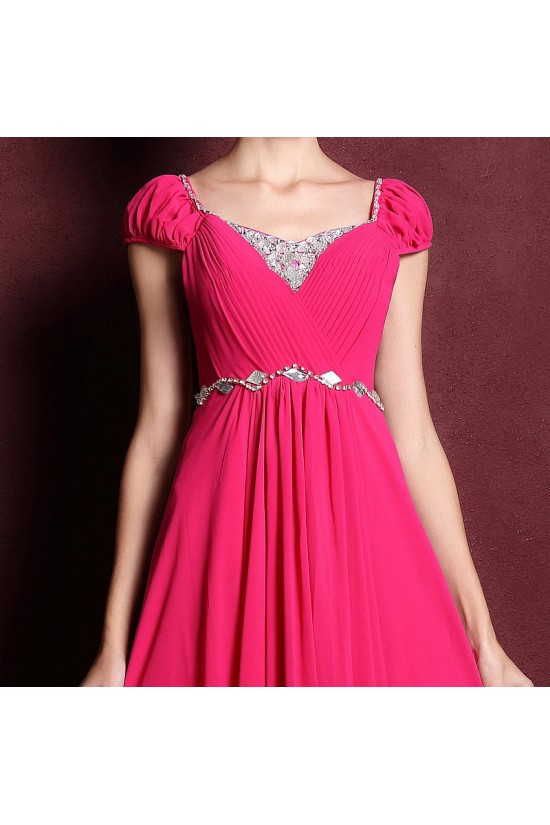A-Line Cap-Sleeve Beaded Long Chiffon Prom Evening Formal Dresses ED011361