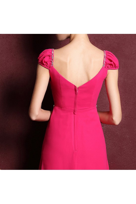 A-Line Cap-Sleeve Beaded Long Chiffon Prom Evening Formal Dresses ED011361