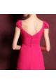 A-Line Cap-Sleeve Beaded Long Chiffon Prom Evening Formal Dresses ED011361