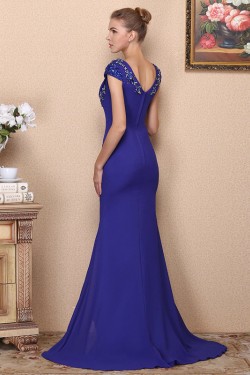 Trumpet/Mermaid Beaded Long Blue Chiffon Prom Evening Formal Dresses ED011362