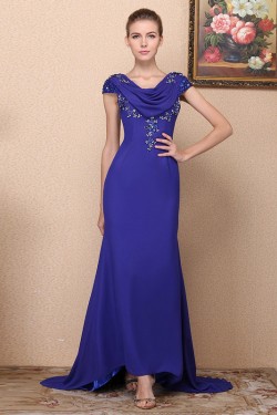 Trumpet/Mermaid Beaded Long Blue Chiffon Prom Evening Formal Dresses ED011362