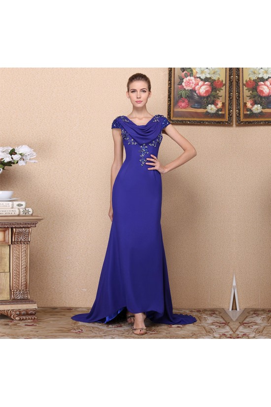 Trumpet/Mermaid Beaded Long Blue Chiffon Prom Evening Formal Dresses ED011362