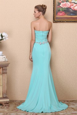 Trumpet/Mermaid Strapless Beaded Long Blue Chiffon Prom Evening Formal Dresses ED011363