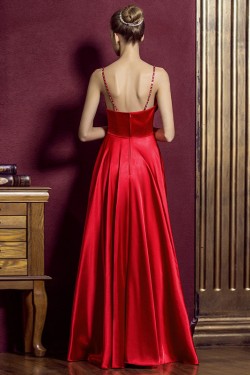A-Line Spaghetti Strap Beaded Long Red Prom Evening Maternity Evening Dresses ED011365