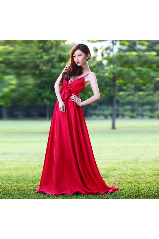 A-Line Spaghetti Strap Beaded Long Red Prom Evening Maternity Evening Dresses ED011365