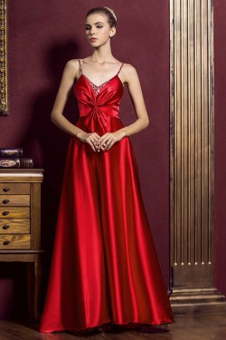 A-Line Spaghetti Strap Beaded Long Red Prom Evening Maternity Evening Dresses ED011365