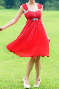 Empire Straps Sleeveless Beaded Short Chiffon Prom Evening Maternity Dresses ED011366