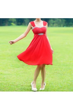 Empire Straps Sleeveless Beaded Short Chiffon Prom Evening Maternity Dresses ED011366