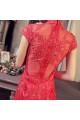 Trumpet/Mermaid High-Neck Beaded Appliques Long Red Prom Evening Formal Dresses ED011368