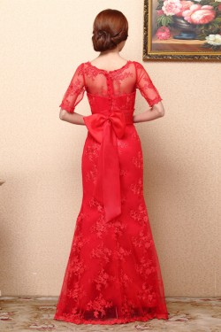 Trumpet/Mermaid Half Sleeve Long Red Prom Evening Formal Dresses ED011369
