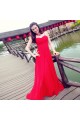 A-Line Spaghetti Strap Pleated Long Red Chiffon Prom Evening Formal Dresses ED011370