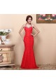Trumpet/Mermaid Halter Beaded Long Red Lace Prom Evening Formal Dresses ED011373