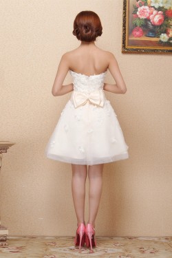 A-Line Strapless Short White Prom Evening Formal Bridesmaid Dresses ED011377