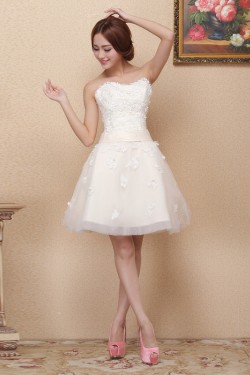 A-Line Strapless Short White Prom Evening Formal Bridesmaid Dresses ED011377