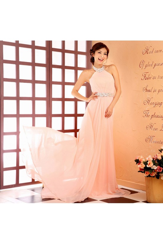 A-Line Halter Beaded Long Chiffon Prom Evening Formal Dresses ED011378