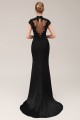 Trumpet/Mermaid High-Neck Cap-Sleeve Beaded Applique Long Black Prom Evening Formal Dresses ED011380