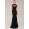 Trumpet/Mermaid High-Neck Cap-Sleeve Beaded Applique Long Black Prom Evening Formal Dresses ED011380