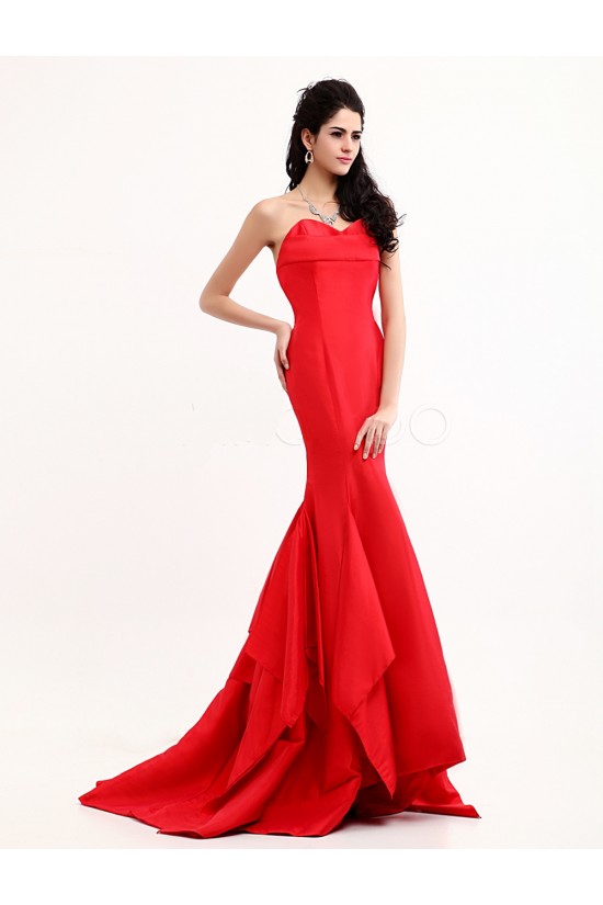 Trumpet/Mermaid Sweetheart Long Red Prom Evening Formal Dresses ED011381