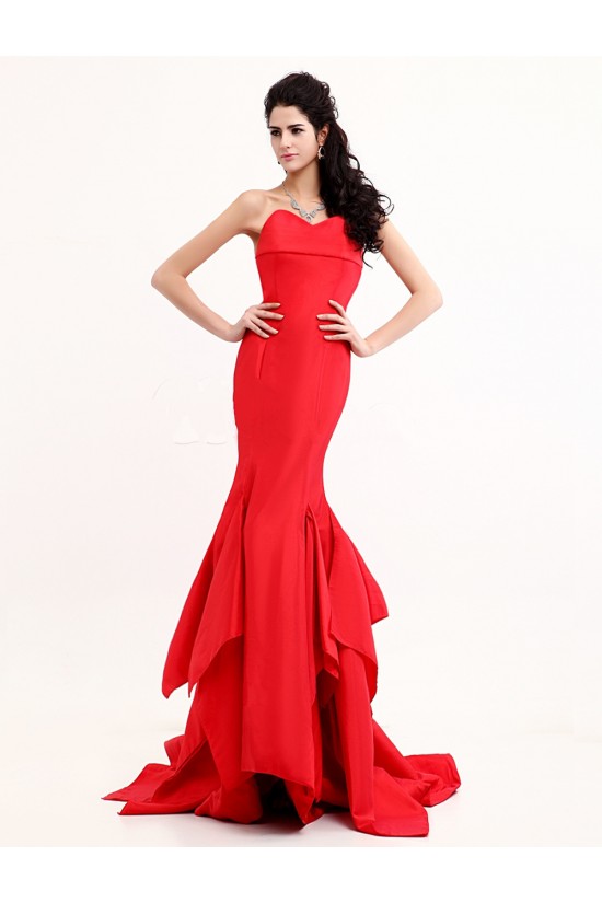 Trumpet/Mermaid Sweetheart Long Red Prom Evening Formal Dresses ED011381