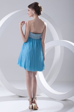 A-Line Sweetheart Beaded Short Blue Chiffon Prom Evening Bridesmaid Dresses ED011384