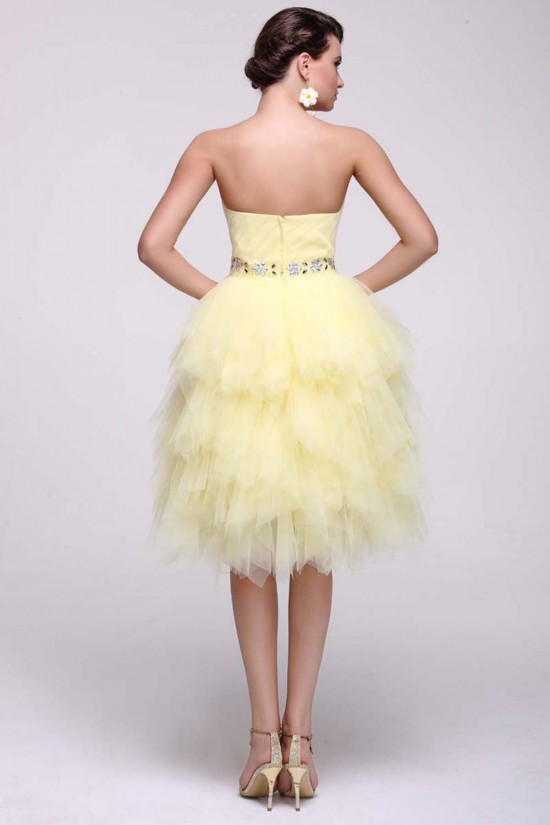 Strapless Short Beaded Yellow Prom Evening Cocktail Dresses ED011385