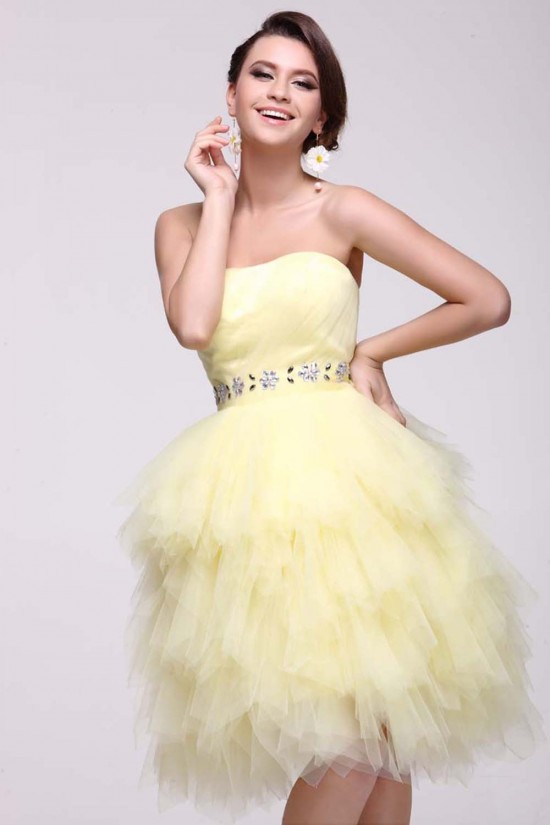 Strapless Short Beaded Yellow Prom Evening Cocktail Dresses ED011385
