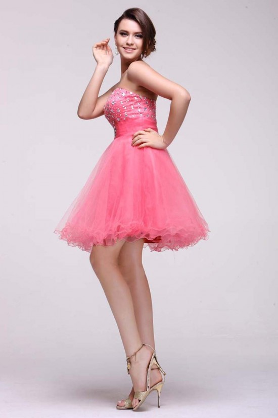 A-Line Strapless Beaded Short Prom Evening Formal Dresses ED011386