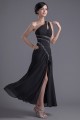 Sheath/Column One-Shoulder Beaded Long Black Chiffon Prom Evening Formal Dresses ED011389