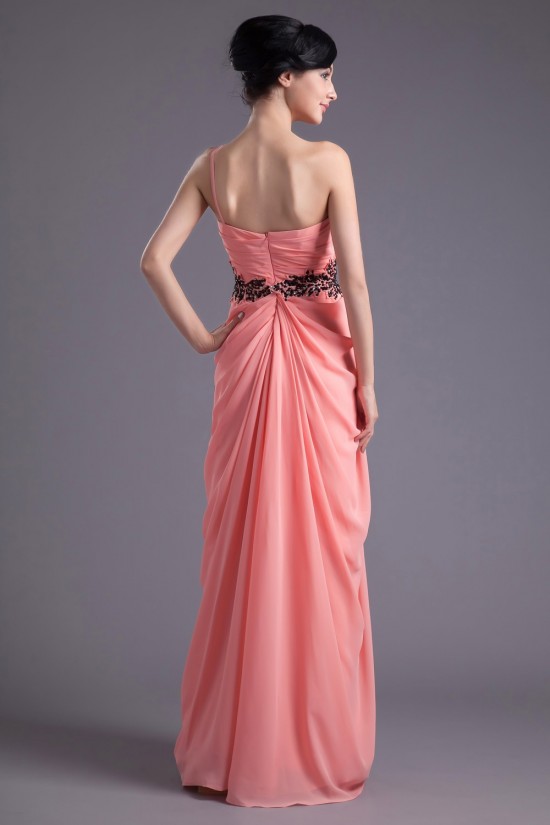 Sheath/Column One-Shoulder Beaded Long Chiffon Prom Evening Formal Dresses ED011390