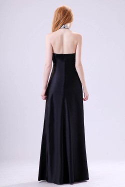 A-Line Halter Beaded Long Black Chiffon Prom Evening Formal Dresses ED011393