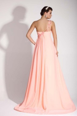 Empire One-Shoulder Long Pink Chiffon Prom Evening Maternity Evening Dresses ED011399