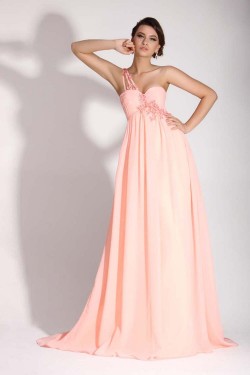 Empire One-Shoulder Long Pink Chiffon Prom Evening Maternity Evening Dresses ED011399