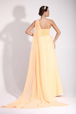 A-Line One-Shoulder Long Yellow Chiffon Prom Evening Formal Dresses ED011400